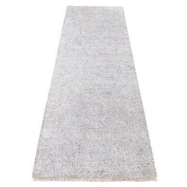 Transitional Wool & Silk Hand Knotted Rug Grey No Border 2.5X7.9 -O087244