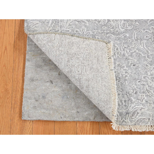 Transitional Wool & Silk Hand Knotted Rug Grey No Border 2.5X7.9 -O087244