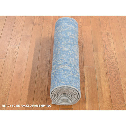 Wool and Silk Wool & Art Silk Hand Loomed Rug Blue No Border 2.5X10.1 -O087247