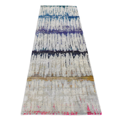 Modern and Contemporary Wool & Silk Hand Knotted Rug Grey No Border 2.5X8.0 -O087248