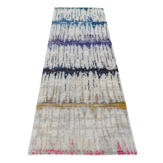 Modern and Contemporary Wool & Silk Hand Knotted Rug Grey No Border 2.5X8.0 -O087248