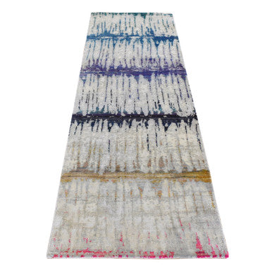 Modern and Contemporary Wool & Silk Hand Knotted Rug Grey No Border 2.5X8.0 -O087248