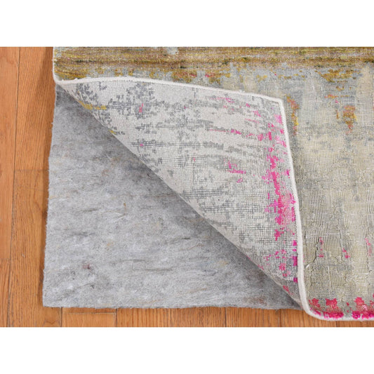 Modern and Contemporary Wool & Silk Hand Knotted Rug Grey No Border 2.5X8.0 -O087248