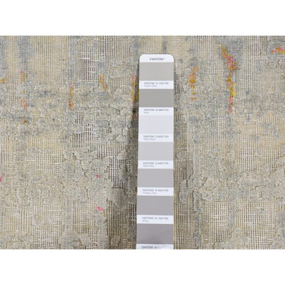 Modern and Contemporary Wool & Silk Hand Knotted Rug Grey No Border 2.5X8.0 -O087248