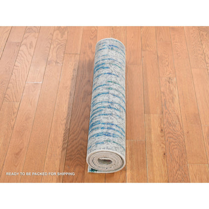 Modern and Contemporary Wool & Silk Hand Knotted Rug Grey No Border 2.5X8.0 -O087248