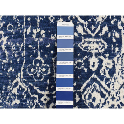Transitional Wool & Silk Hand Knotted Rug Blue Blue 2.5X7.6 -O087249