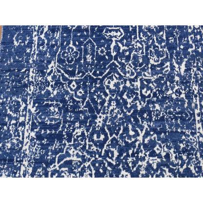 Transitional Wool & Silk Hand Knotted Rug Blue Blue 2.5X7.6 -O087249