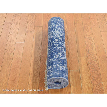 Transitional Wool & Silk Hand Knotted Rug Blue Blue 2.5X7.6 -O087249