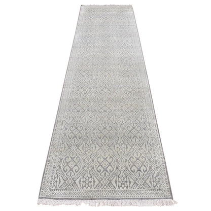 Transitional Wool & Silk Hand Knotted Rug Green Green 2.7X10.4 -O087250