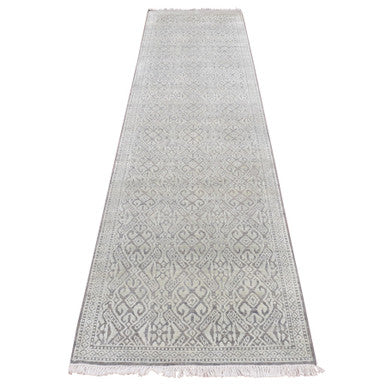 Transitional Wool & Silk Hand Knotted Rug Green Green 2.7X10.4 -O087250