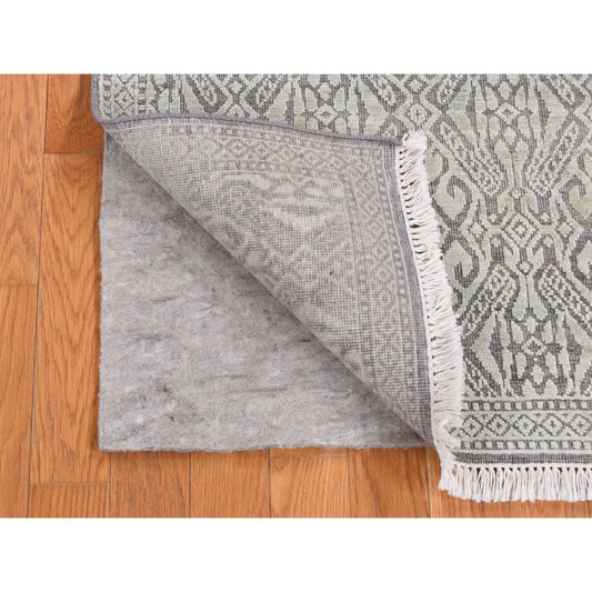 Transitional Wool & Silk Hand Knotted Rug Green Green 2.7X10.4 -O087250