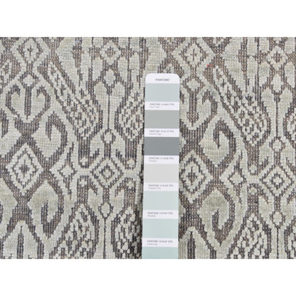 Transitional Wool & Silk Hand Knotted Rug Green Green 2.7X10.4 -O087250