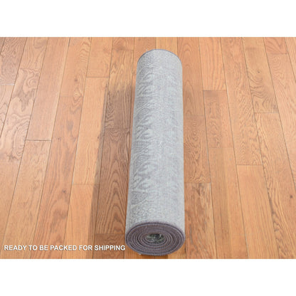 Transitional Wool & Silk Hand Knotted Rug Green Green 2.7X10.4 -O087250