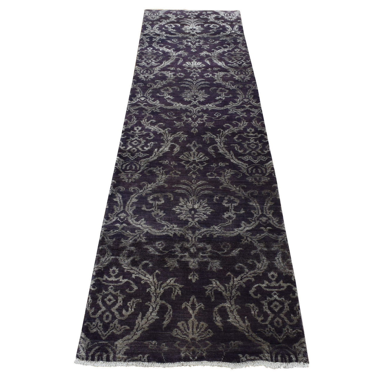 Brown 2'5" x 9'8" Transitional Hand knotted Wool/Silk Rug - Sku: O087251