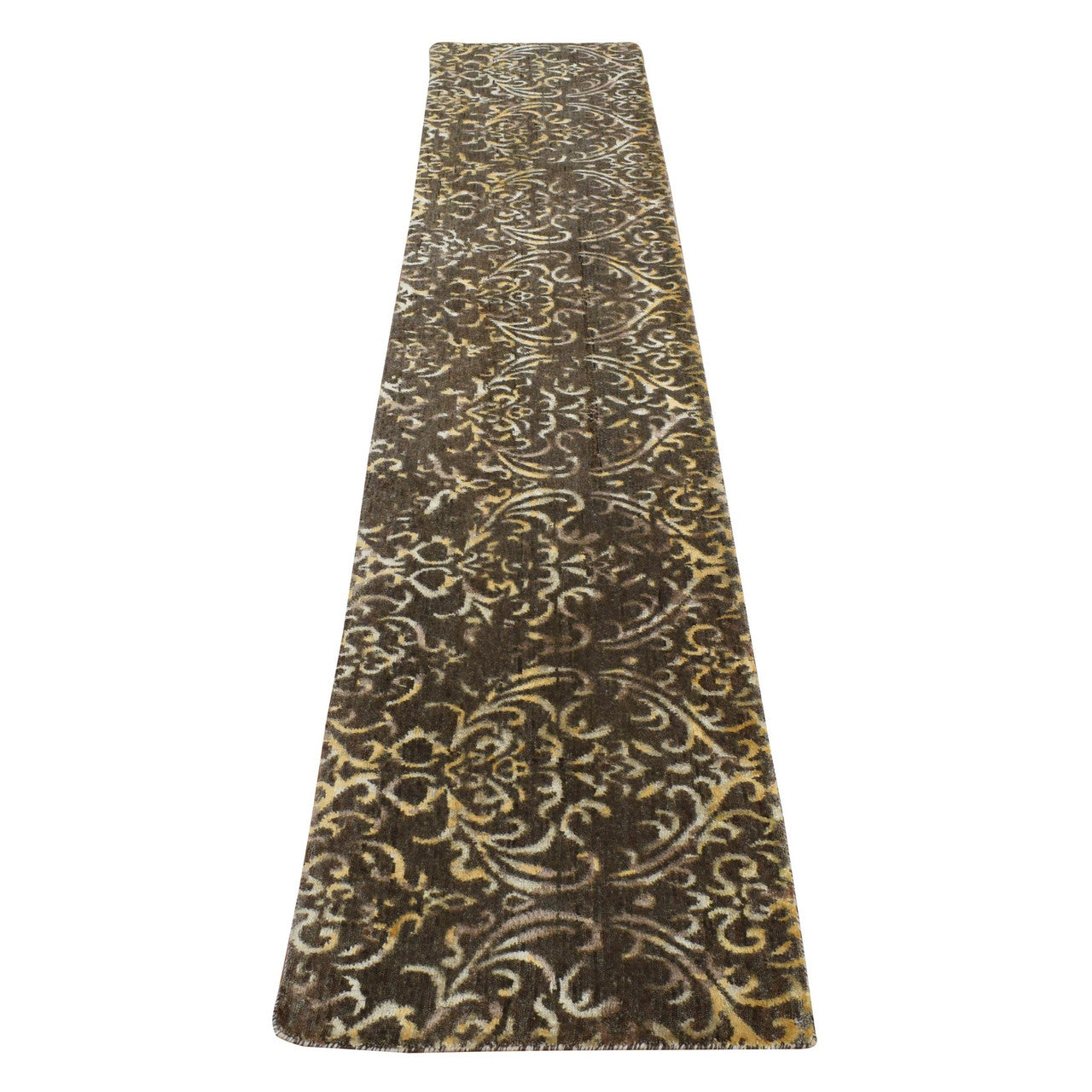 Brown 2'0" x 9'10" Transitional Hand knotted Wool/Silk Rug - Sku: O087252