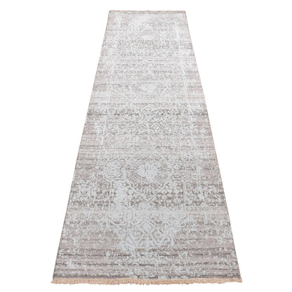 Transitional Wool & Silk Hand Knotted Rug Green No Border 2.6X10.0 -O087253