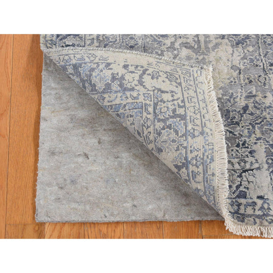 Transitional Wool & Silk Hand Knotted Rug Grey Gray 2.6X9.10 -O087254