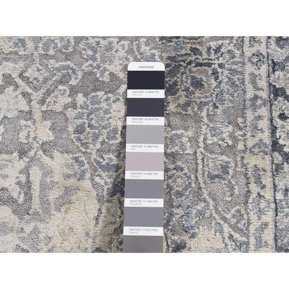 Transitional Wool & Silk Hand Knotted Rug Grey Gray 2.6X9.10 -O087254