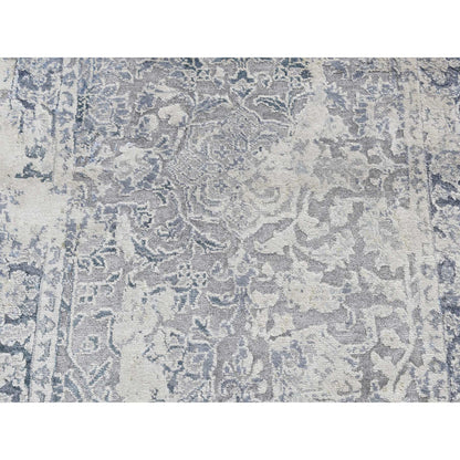 Transitional Wool & Silk Hand Knotted Rug Grey Gray 2.6X9.10 -O087254