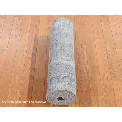 Transitional Wool & Silk Hand Knotted Rug Grey Gray 2.6X9.10 -O087254