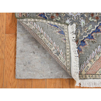 Transitional Wool & Silk Hand Knotted Rug Grey No Border 2.6X10.0 -O087256