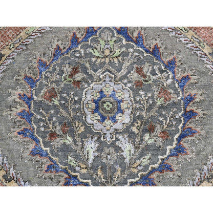 Transitional Wool & Silk Hand Knotted Rug Grey No Border 2.6X10.0 -O087256