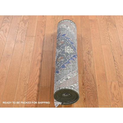 Transitional Wool & Silk Hand Knotted Rug Grey No Border 2.6X10.0 -O087256