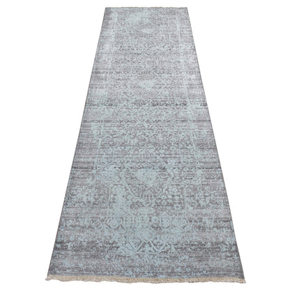 Transitional Wool & Silk Hand Knotted Rug Green No Border 2.7X9.9 -O087258