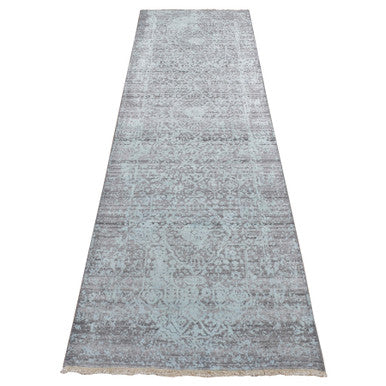 Transitional Wool & Silk Hand Knotted Rug Green No Border 2.7X9.9 -O087258