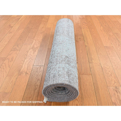 Transitional Wool & Silk Hand Knotted Rug Green No Border 2.7X9.9 -O087258