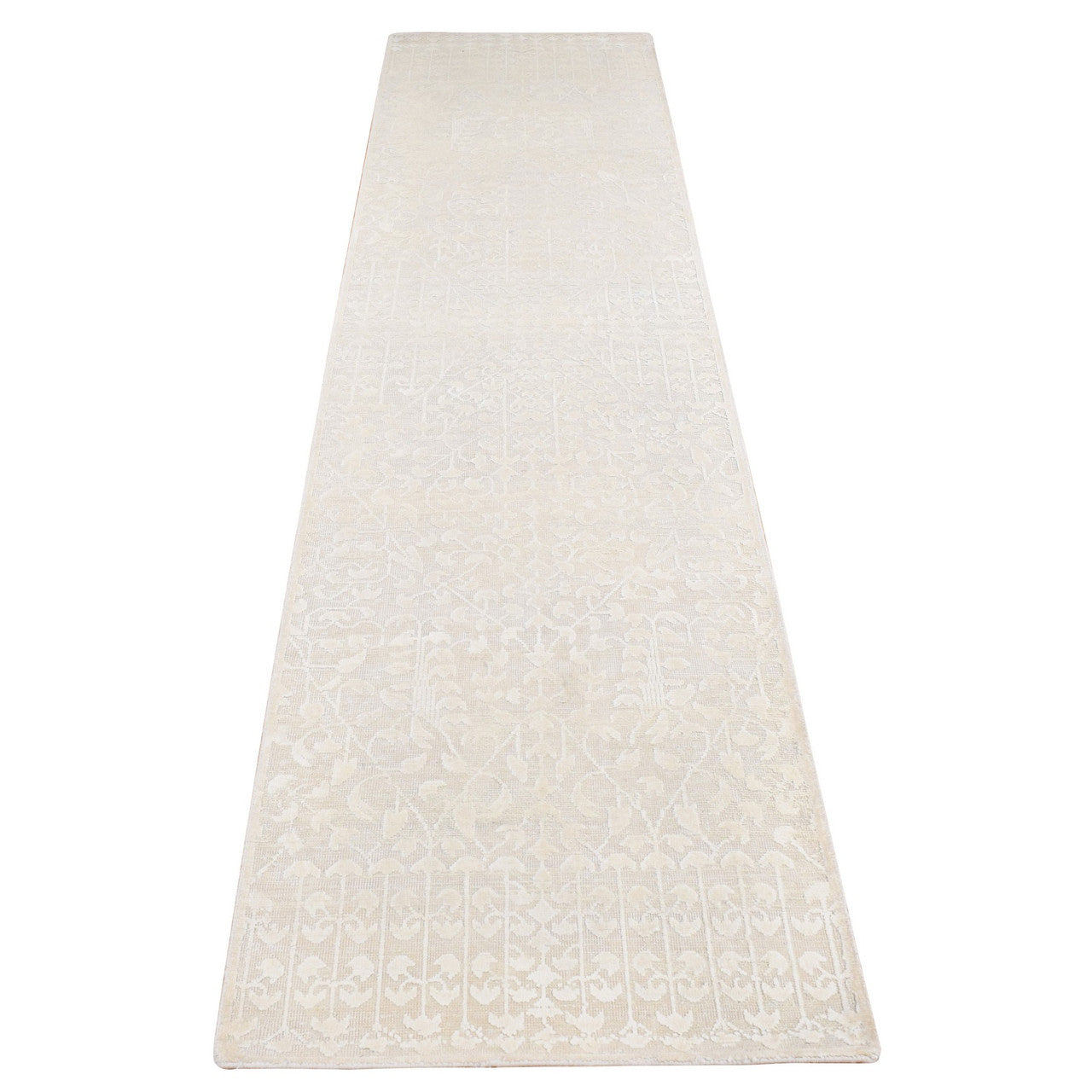 Ivory 2'6" x 10'1" Modern and Contemporary Hand knotted Wool/Silk Rug - Sku: O087262