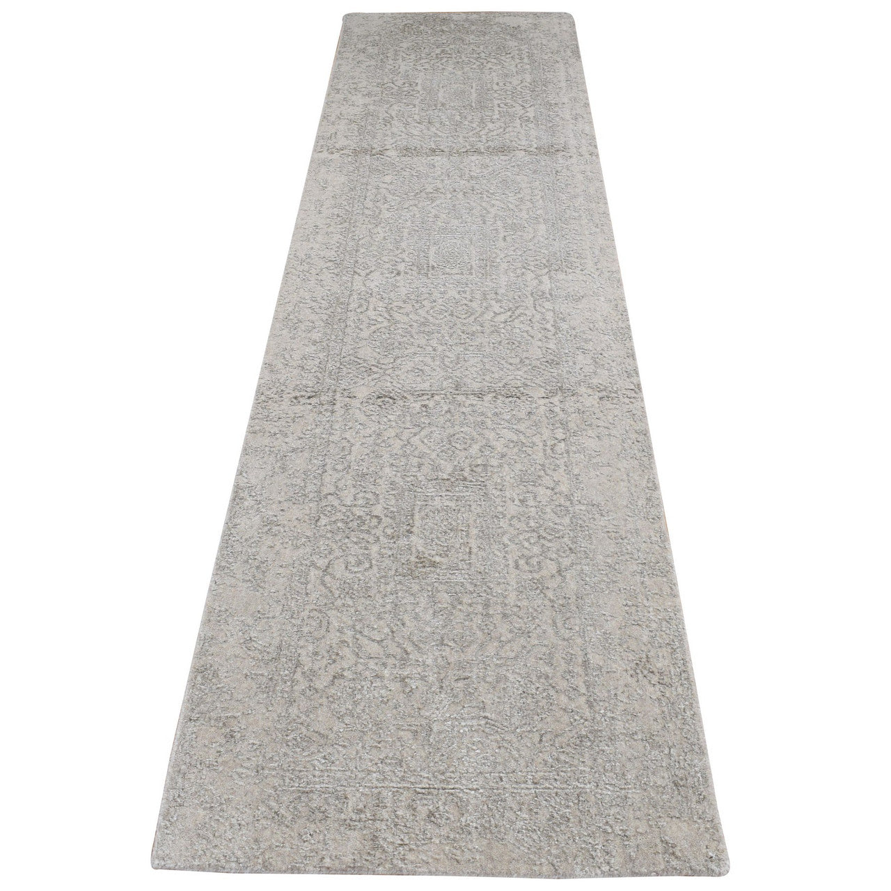 Beige 2'5" x 10'0" Modern and Contemporary Handloom Wool/Silk Rug - Sku: O087263