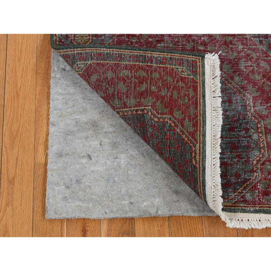 Mamluk Worn Wool Hand Knotted Rug Green No Border 2.6X9.10 -O087265