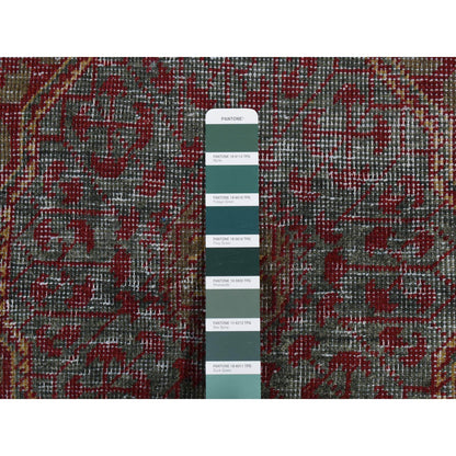 Mamluk Worn Wool Hand Knotted Rug Green No Border 2.6X9.10 -O087265
