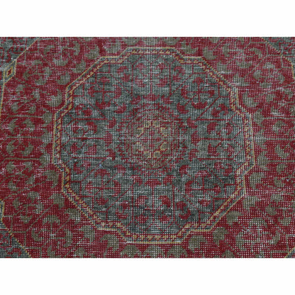 Mamluk Worn Wool Hand Knotted Rug Green No Border 2.6X9.10 -O087265