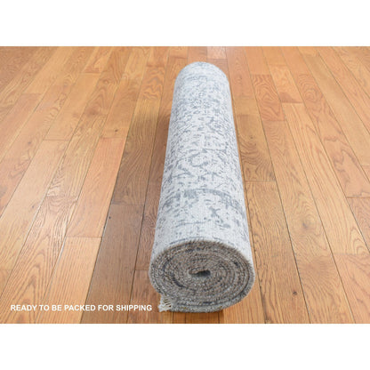 Transitional Wool & Pure Silk Hand Knotted Rug Grey No Border 2.8X10.0 -O087269
