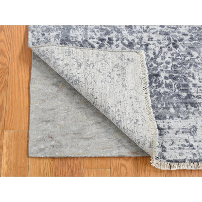Transitional Wool & Pure Silk Hand Knotted Rug Grey No Border 2.8X10.0 -O087270
