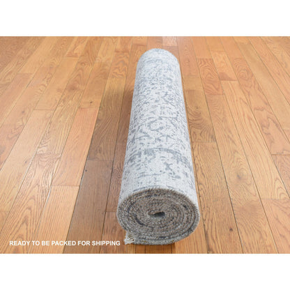 Transitional Wool & Pure Silk Hand Knotted Rug Grey No Border 2.8X10.0 -O087270