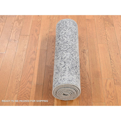 Transitional Wool & Silk Hand Loomed Rug Grey No Border 2.5X10.1 -O087271