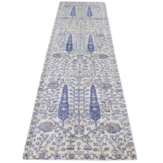 Transitional Wool & Silk Hand Knotted Rug Purple No Border 2.7X10.1 -O087274