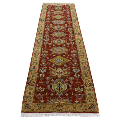 Heriz Wool Hand Knotted Rug Red Gold 2.9X9.9 -O087275