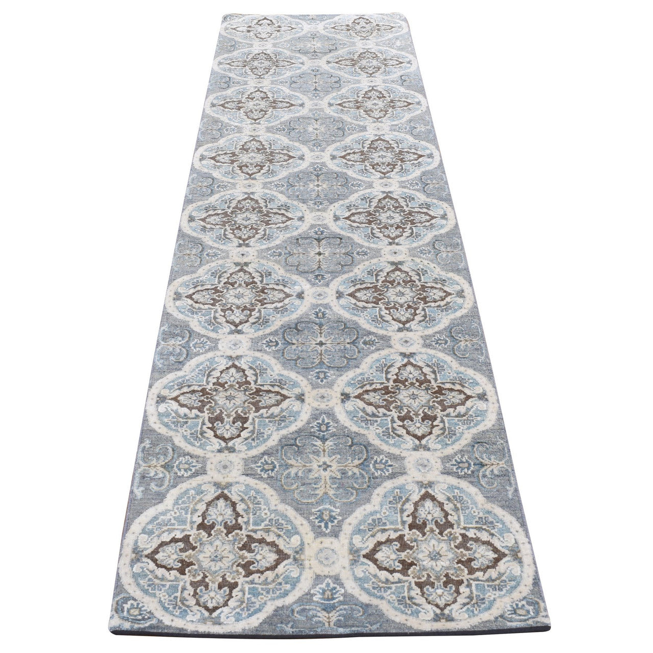 Gray 2'7" x 9'10" Transitional Hand knotted Wool/Silk Rug - Sku: O087276