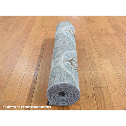 Transitional Wool & Silk Hand Knotted Rug Grey No Border 2.7X9.10 -O087276