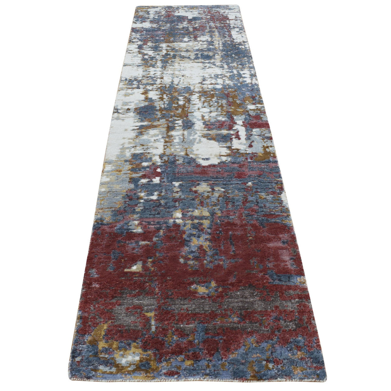 Gray 2'6" x 10'0" Modern and Contemporary Hand knotted Wool/Silk Rug - Sku: O087277