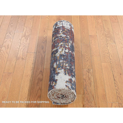 Modern and Contemporary Wool & Silk Hand Knotted Rug Grey No Border 2.6X10.0 -O087277