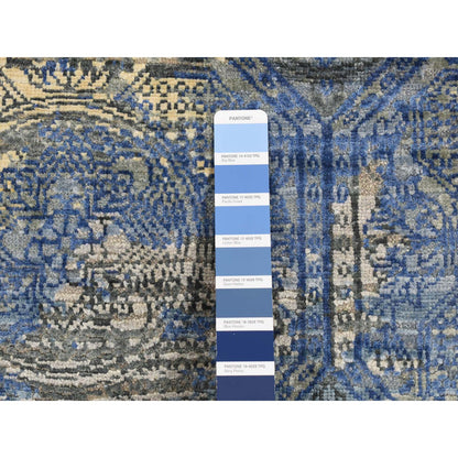 Modern and Contemporary Wool & Silk Hand Knotted Rug Blue No Border 2.8X9.1 -O087279