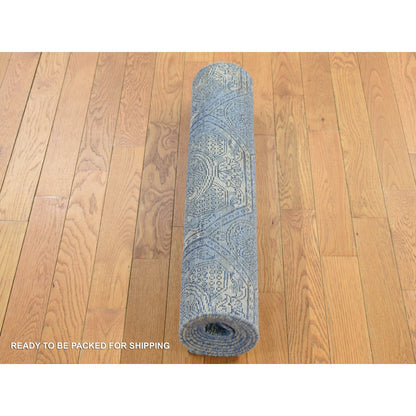 Modern and Contemporary Wool & Silk Hand Knotted Rug Blue No Border 2.8X9.1 -O087279