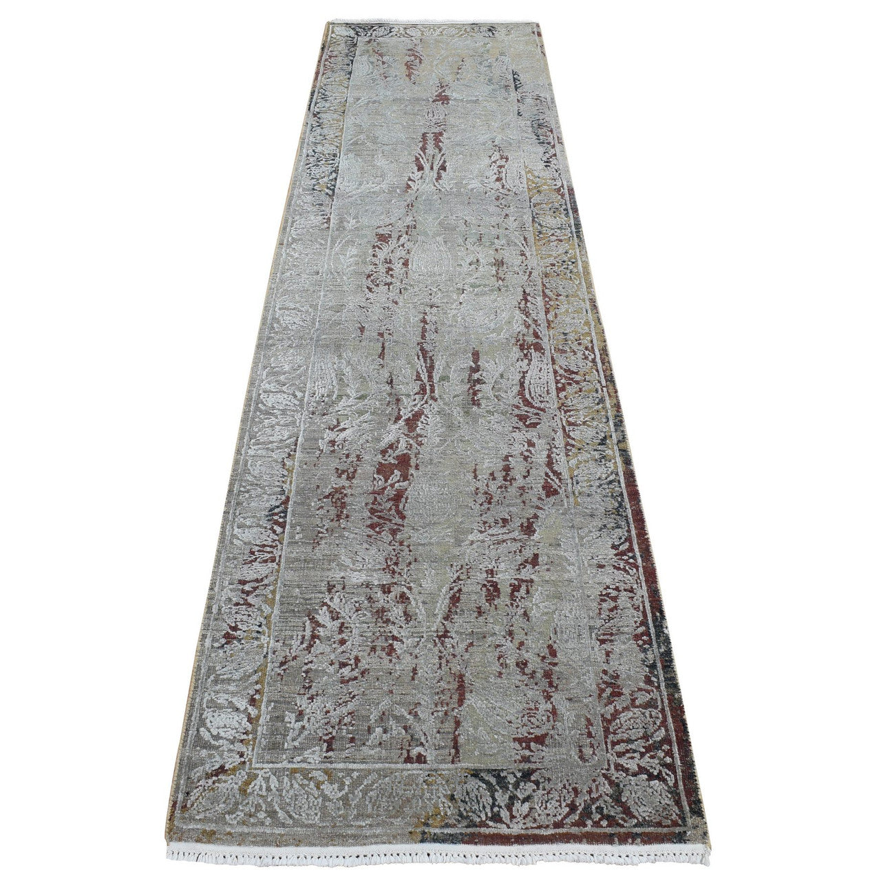 Gray 2'6" x 9'10" Transitional Hand knotted Wool/Silk Rug - Sku: O087283