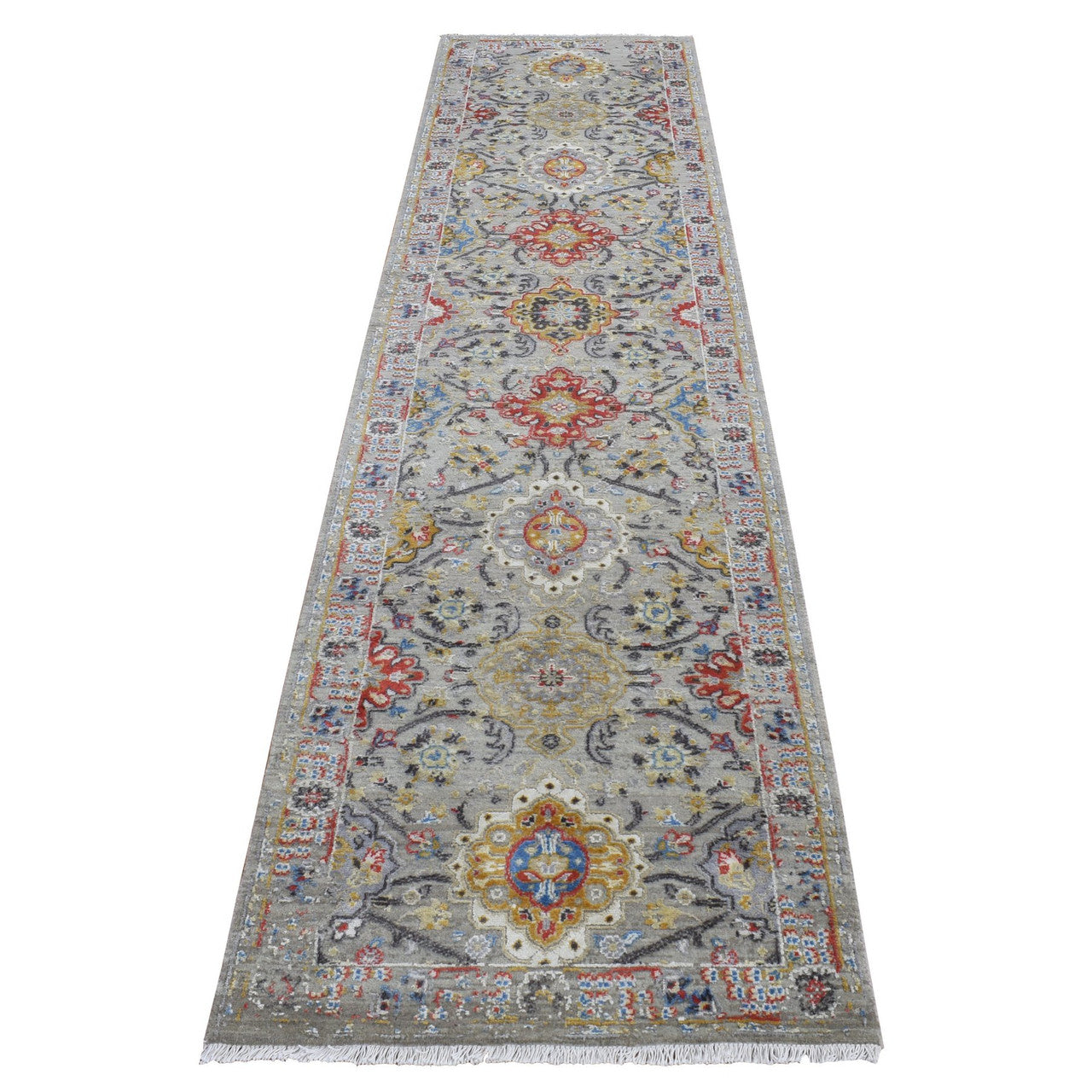 Gray 2'6" x 10'0" Transitional Hand knotted Wool/Silk Rug - Sku: O087285