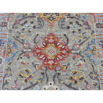 Transitional Wool & Silk Hand Knotted Rug Grey No Border 2.6X10.0 -O087285